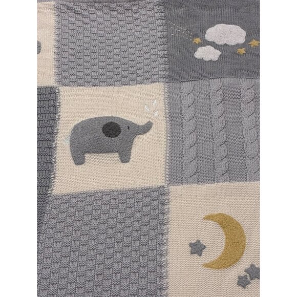 Pottery Barn Heirloom animal hippo elephant Patchwork Baby Blanket Sherpa Back - Picture 4 of 8